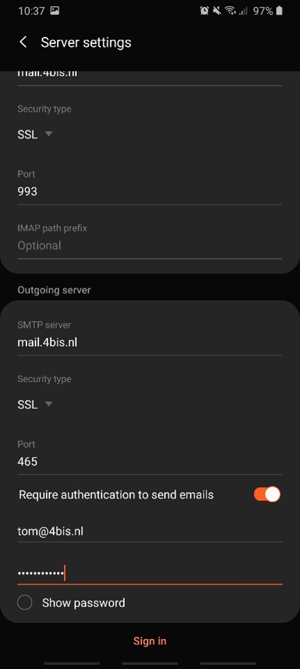 emailbox configureren android mail stap 8 hosting nederland