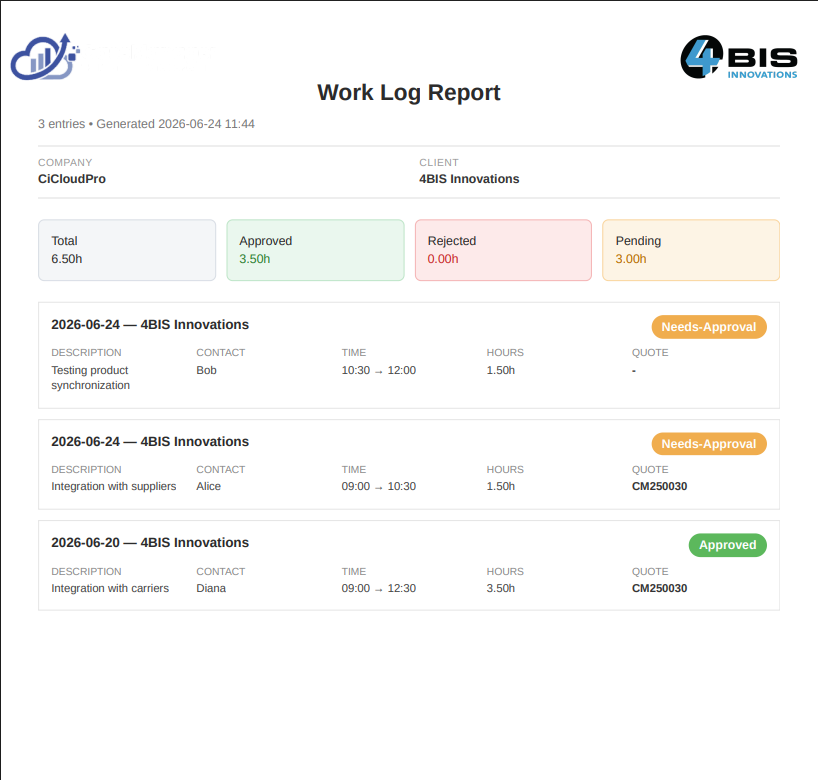 Online Hour Registration System with Approval and PDF Export - Easily record, manage and approve subcontractors’...