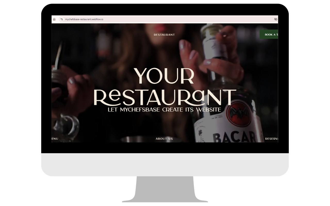 Custom business website preview with integrated MyChefsBase