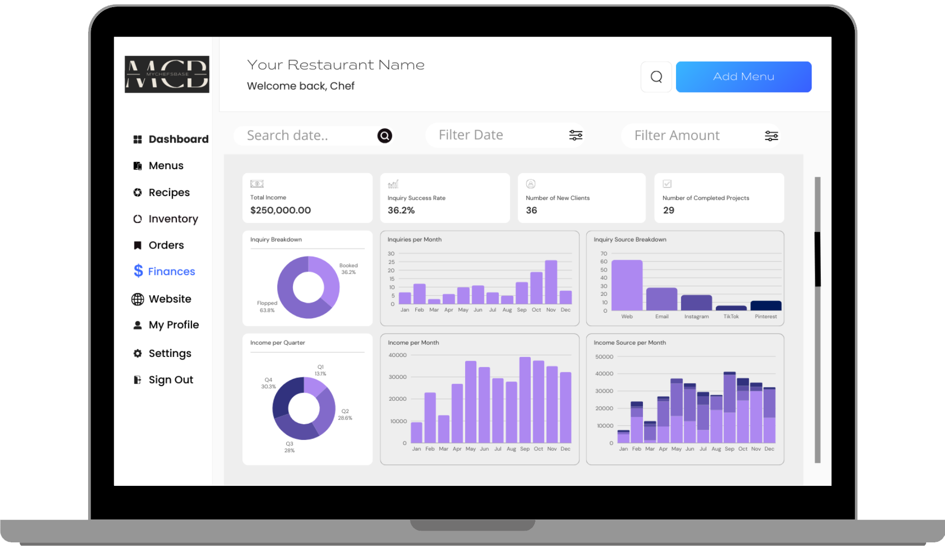 Finances: Monitor and control your restaurant finances to improve profitability and make informed business decisions.