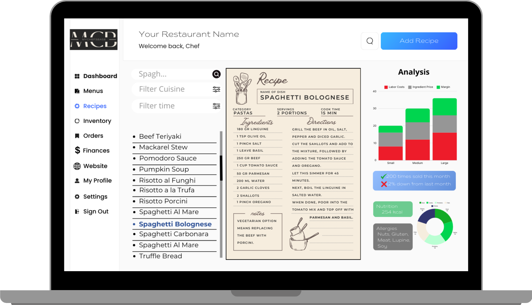 Recipes: Organize and perfect your recipes to ensure consistent quality and taste for every dish served in your restaurant.