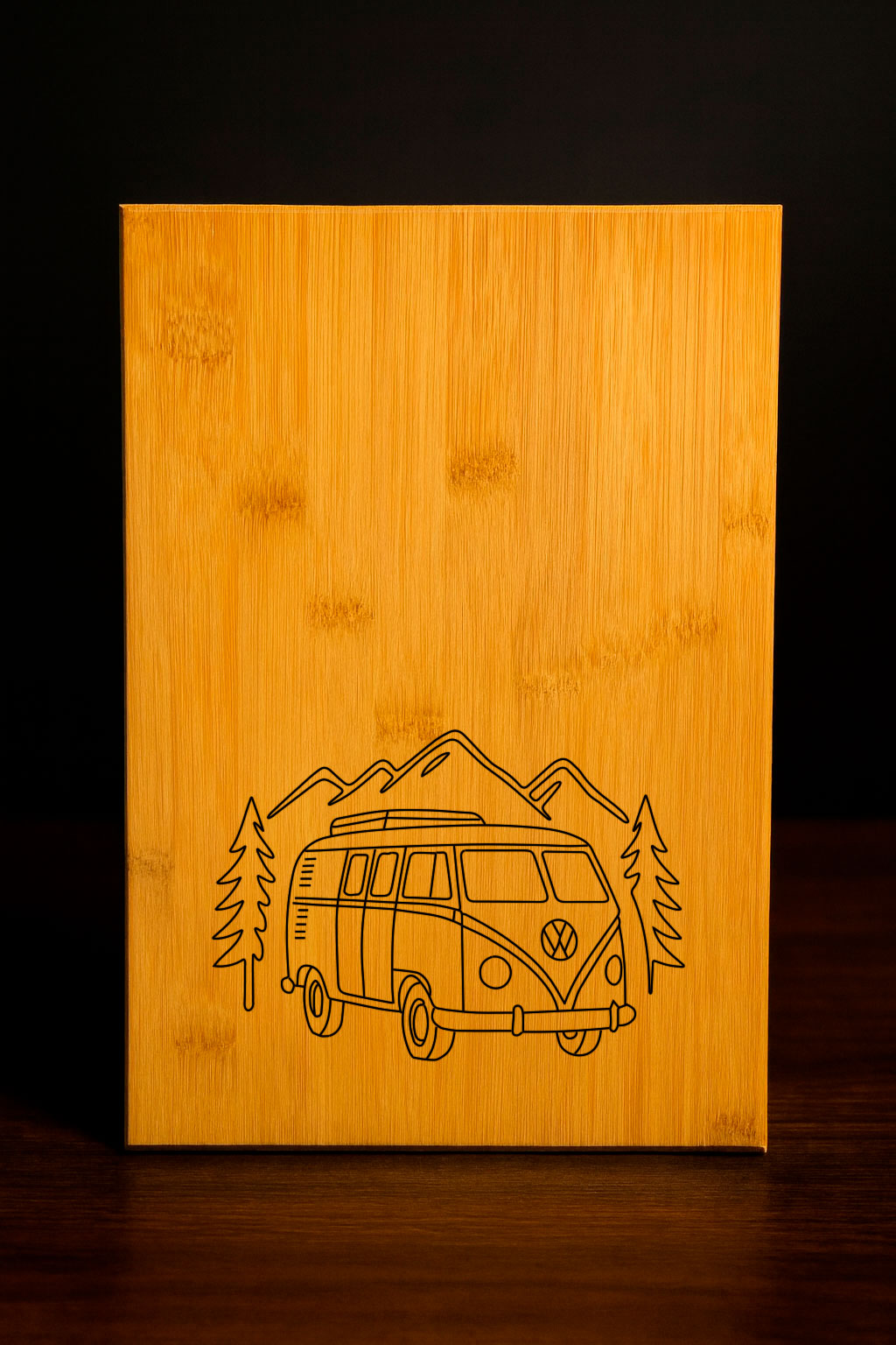 Personalized Bamboo Serving Board – Engraved Volkswagen T1 Camper Van Design - Buy Online