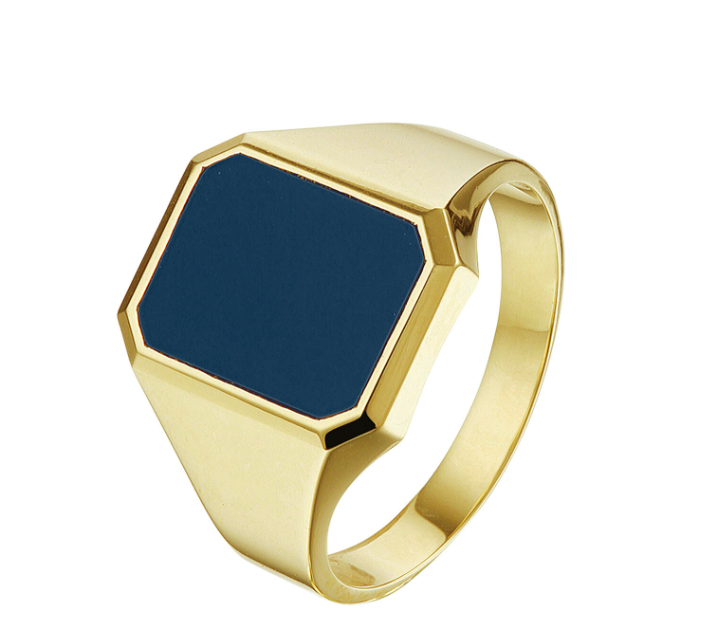 14krt massief gouden zegelring met blauwe lagensteen