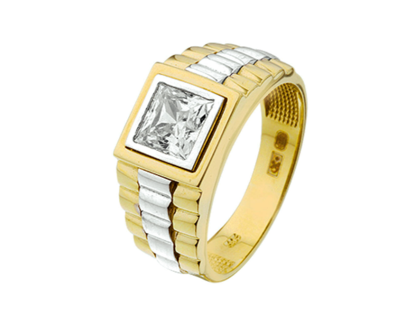 14krt gouden herenring president met zirkonia